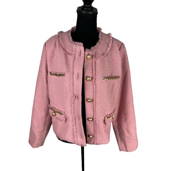 QVC Dennis Basso Textured Jacket with Goldtone Chain Detail NWT Rose Size 12 (L) - Picture 4 of 11